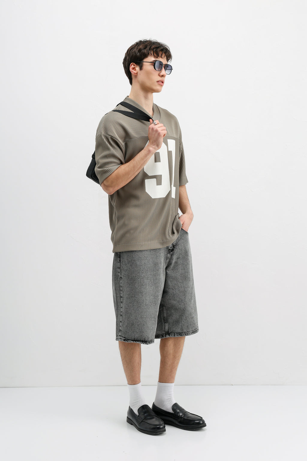 Baskılı Fitilli Oversize Tişört Haki