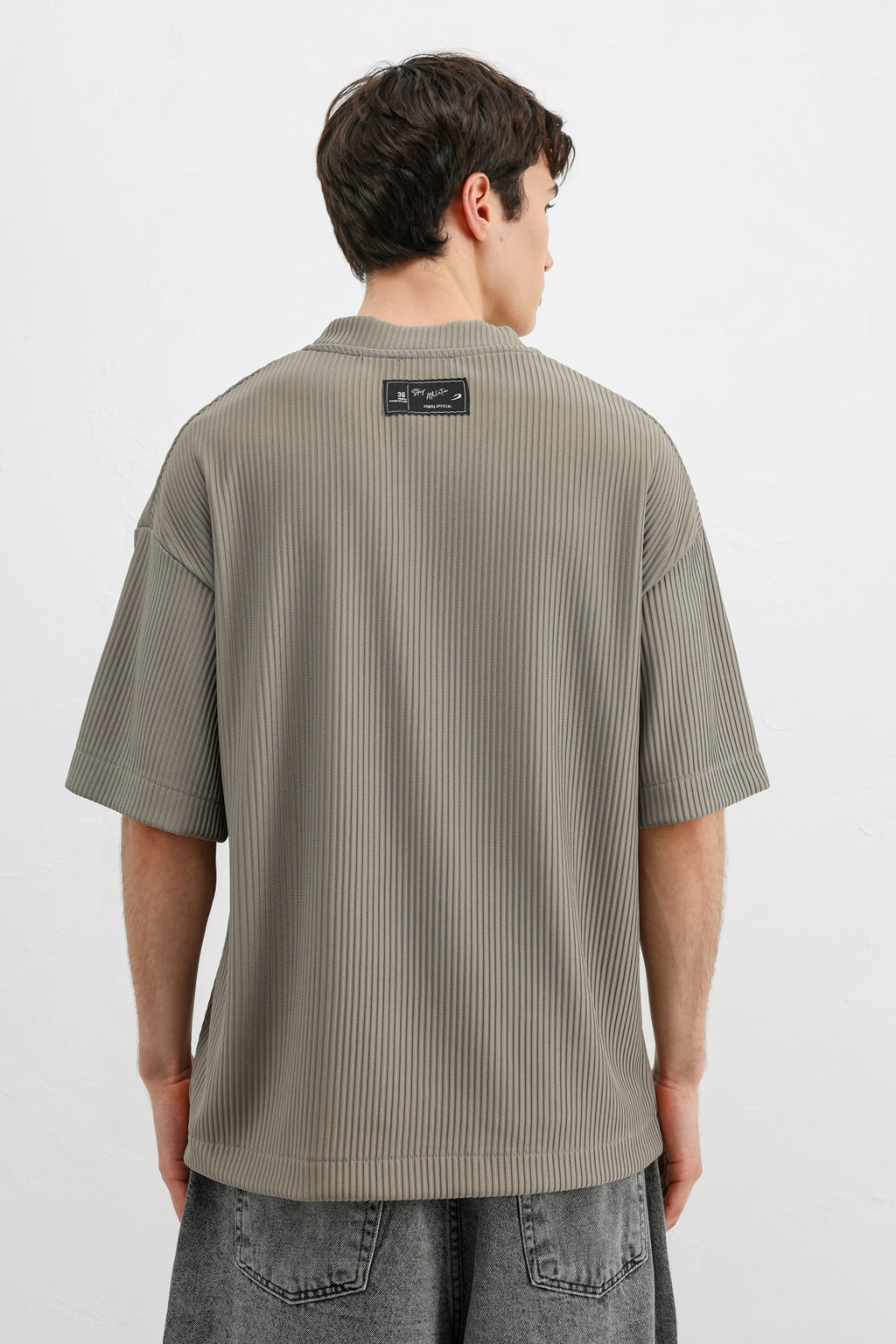 Baskılı Fitilli Oversize Tişört Haki
