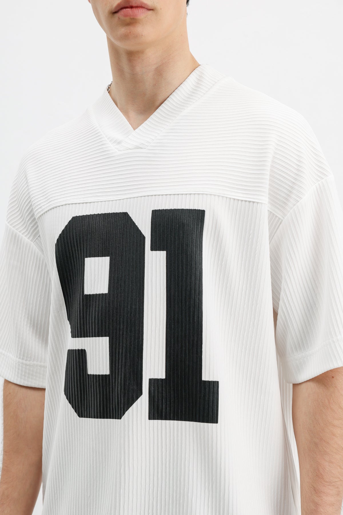 Baskılı Fitilli Oversize Tişört Ekru