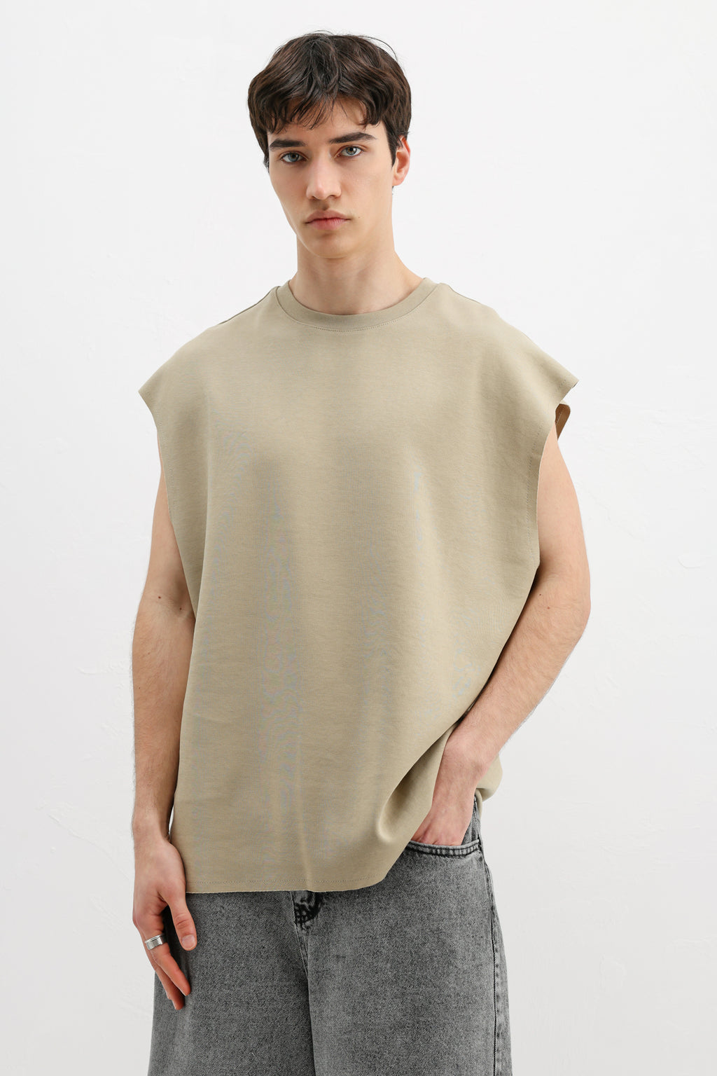 Oversize Kolsuz Basic Tişört Haki