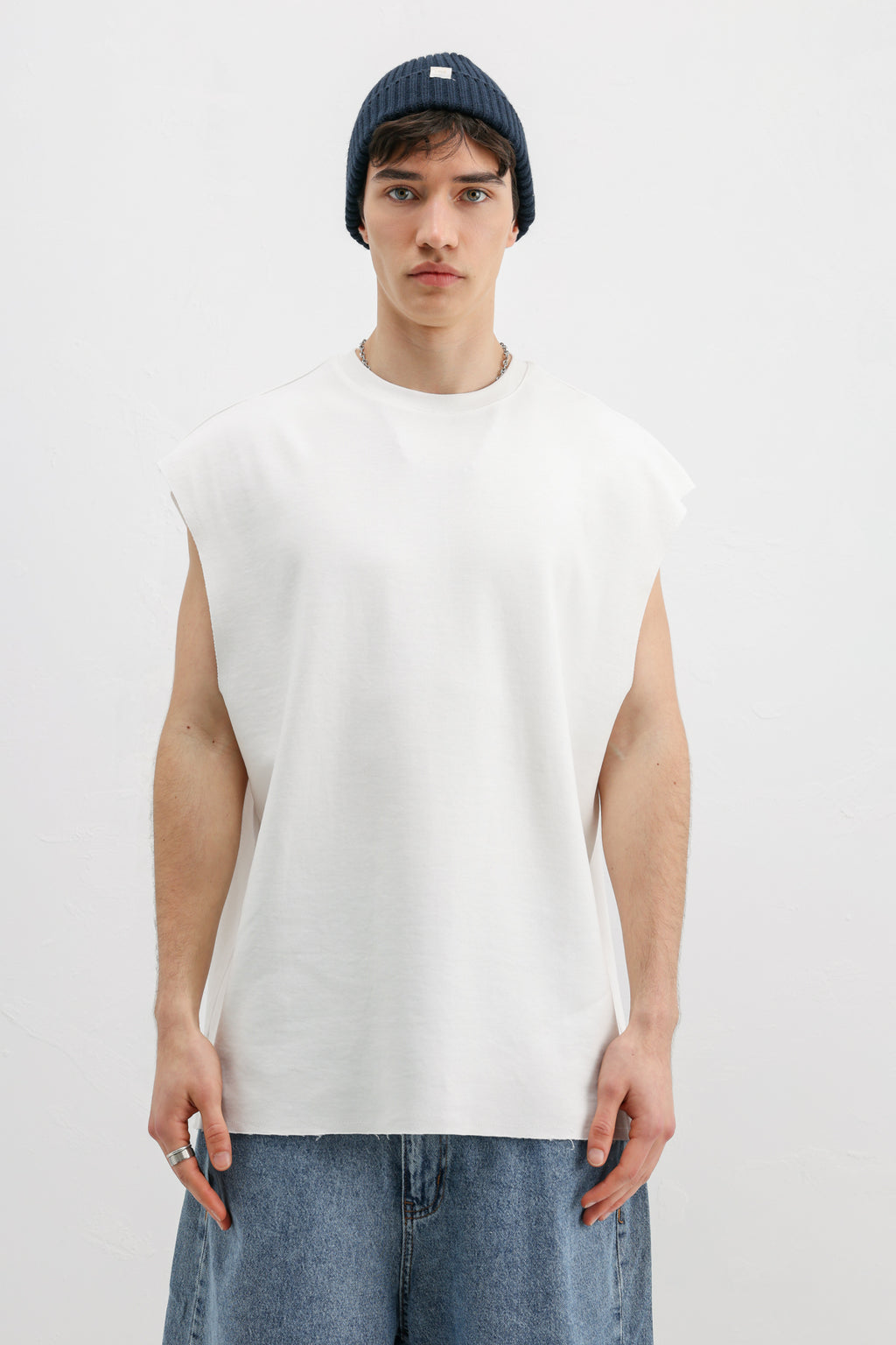 Oversize Kolsuz Basic Tişört Ekru