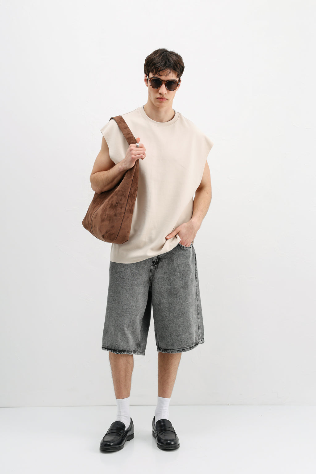 Oversize Kolsuz Basic Tişört Taş