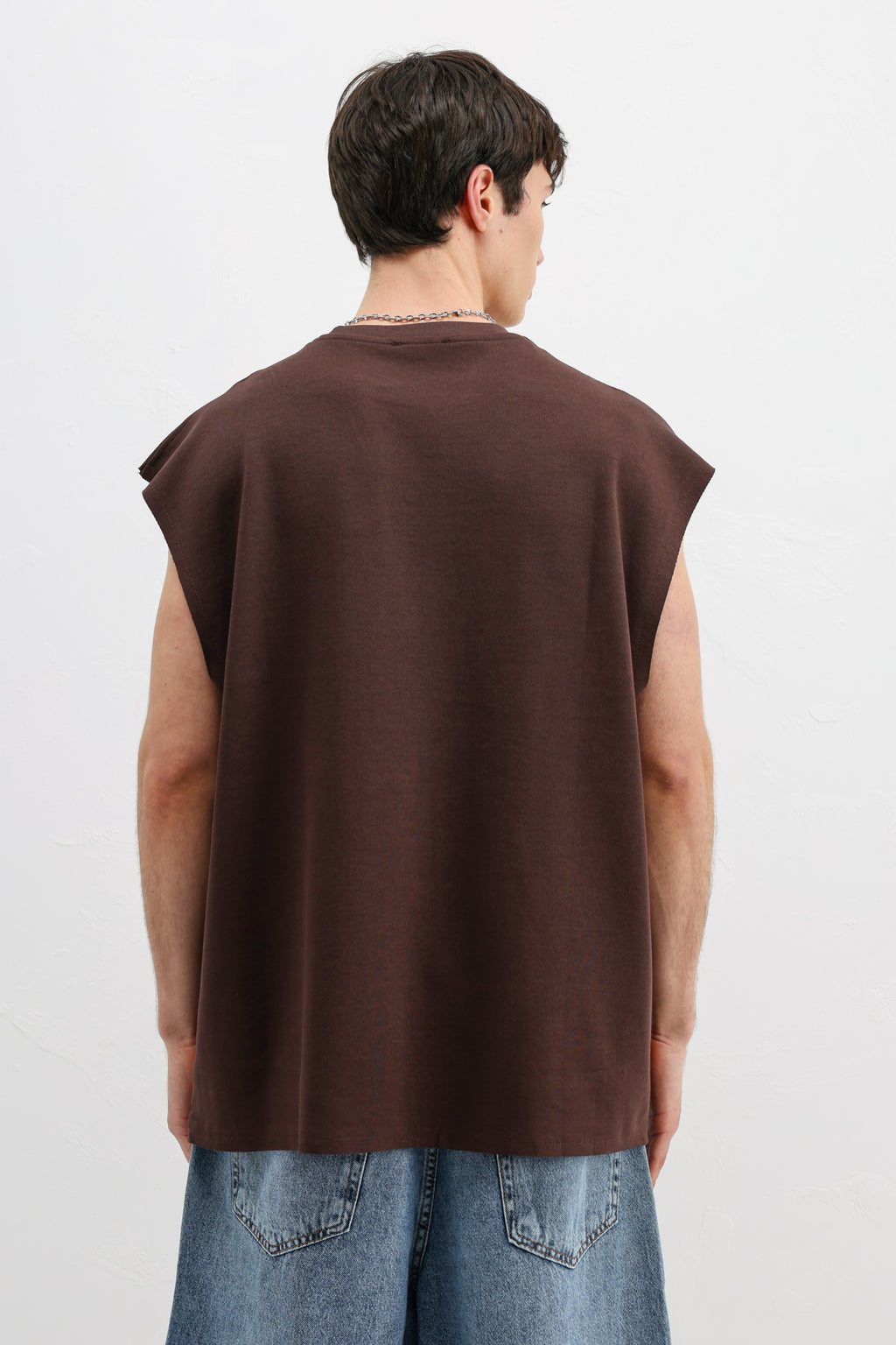 Oversize Kolsuz Basic Tişört Kahve