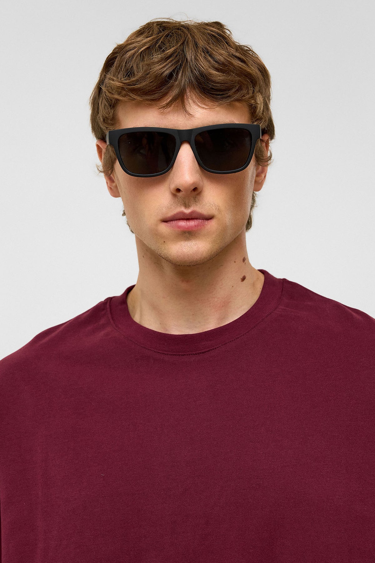 Basic Oversize Bisiklet Yaka Tişört Bordo