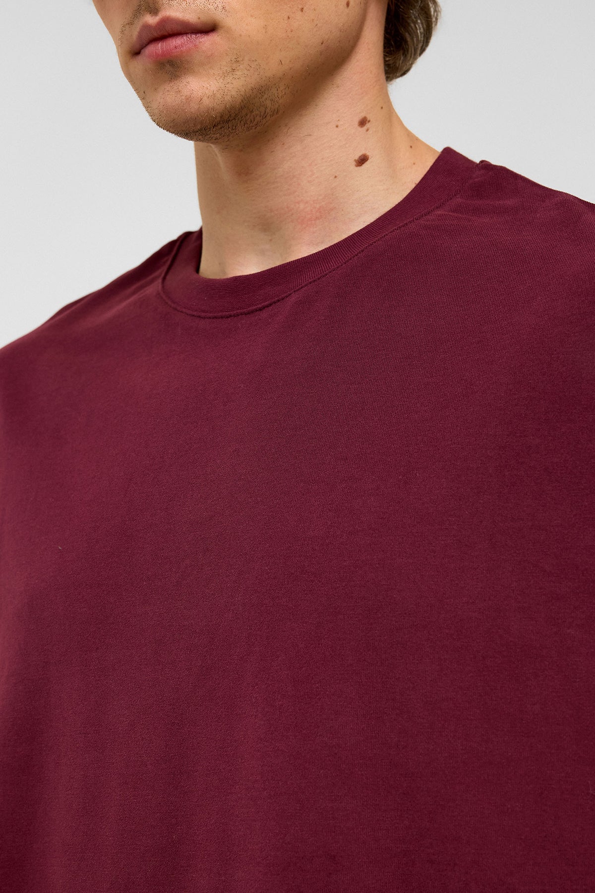 Basic Oversize Bisiklet Yaka Tişört Bordo