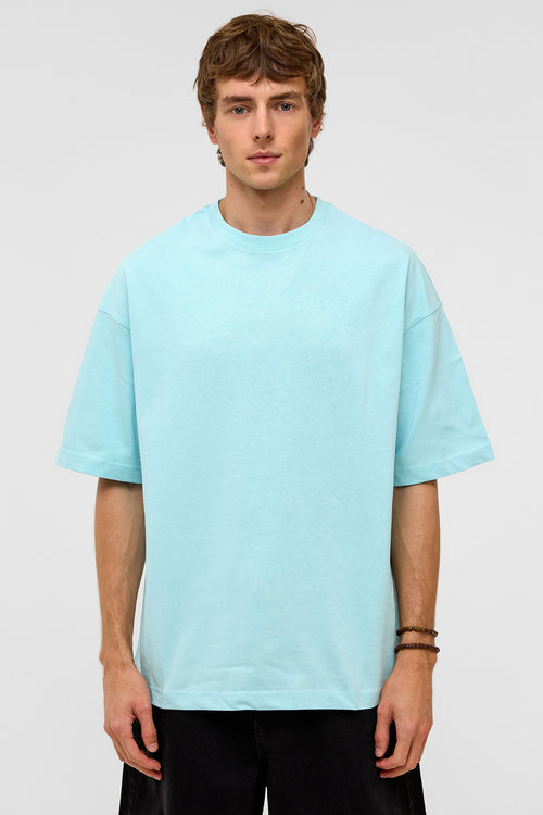Basic Oversize Bisiklet Yaka Tişört Bebe Mavi