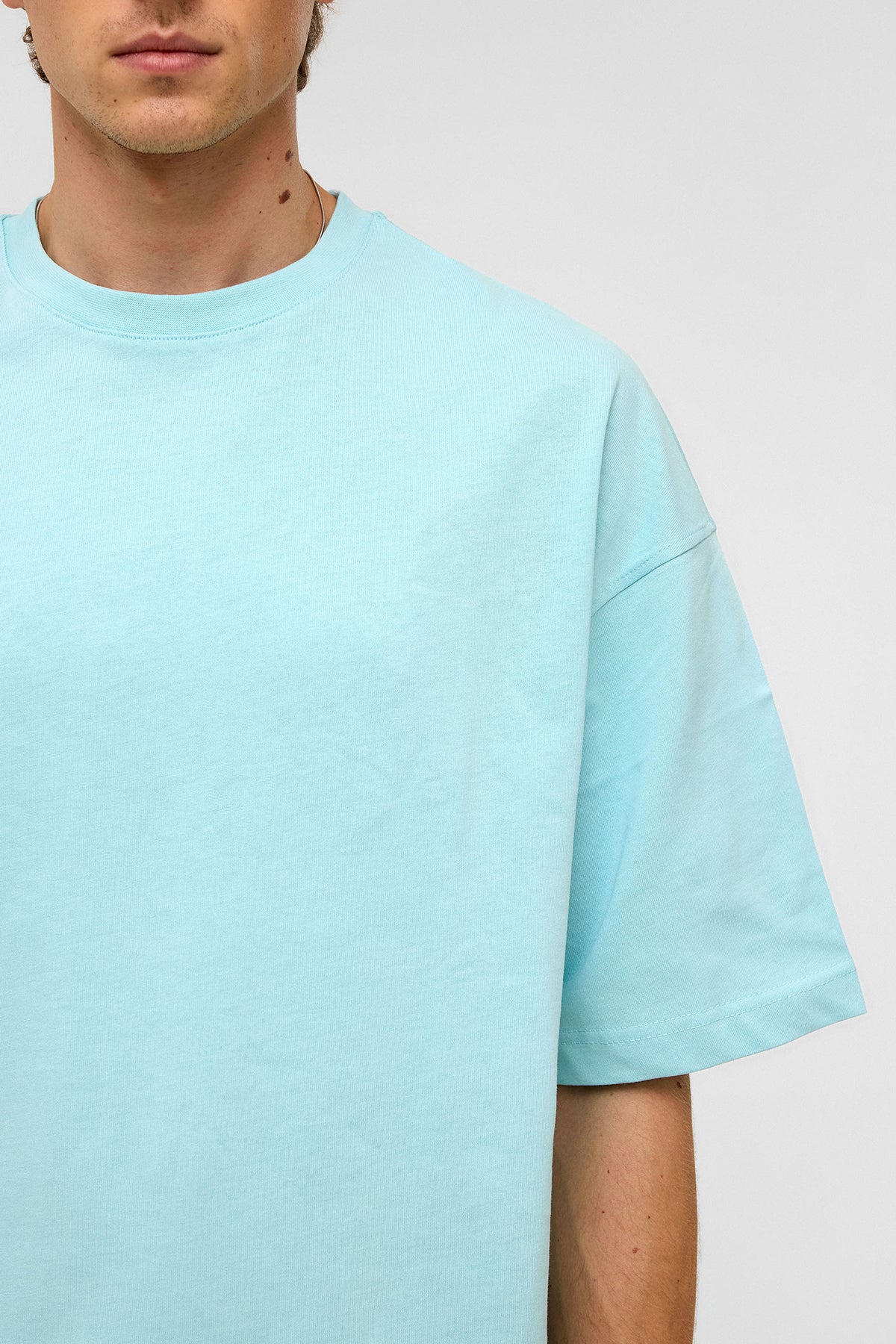 Basic Oversize Bisiklet Yaka Tişört Bebe Mavi