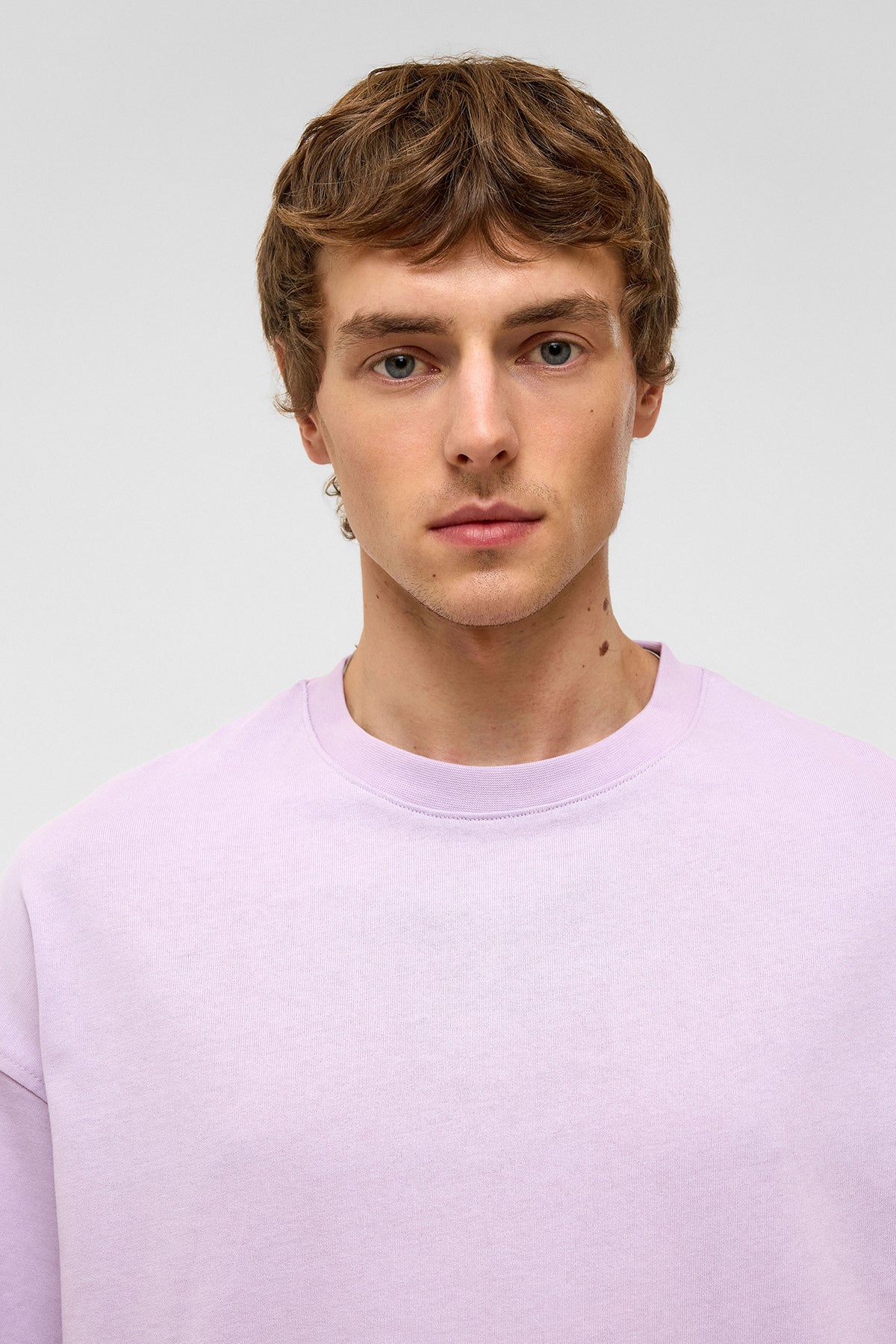 Basic Oversize Bisiklet Yaka Tişört Lila