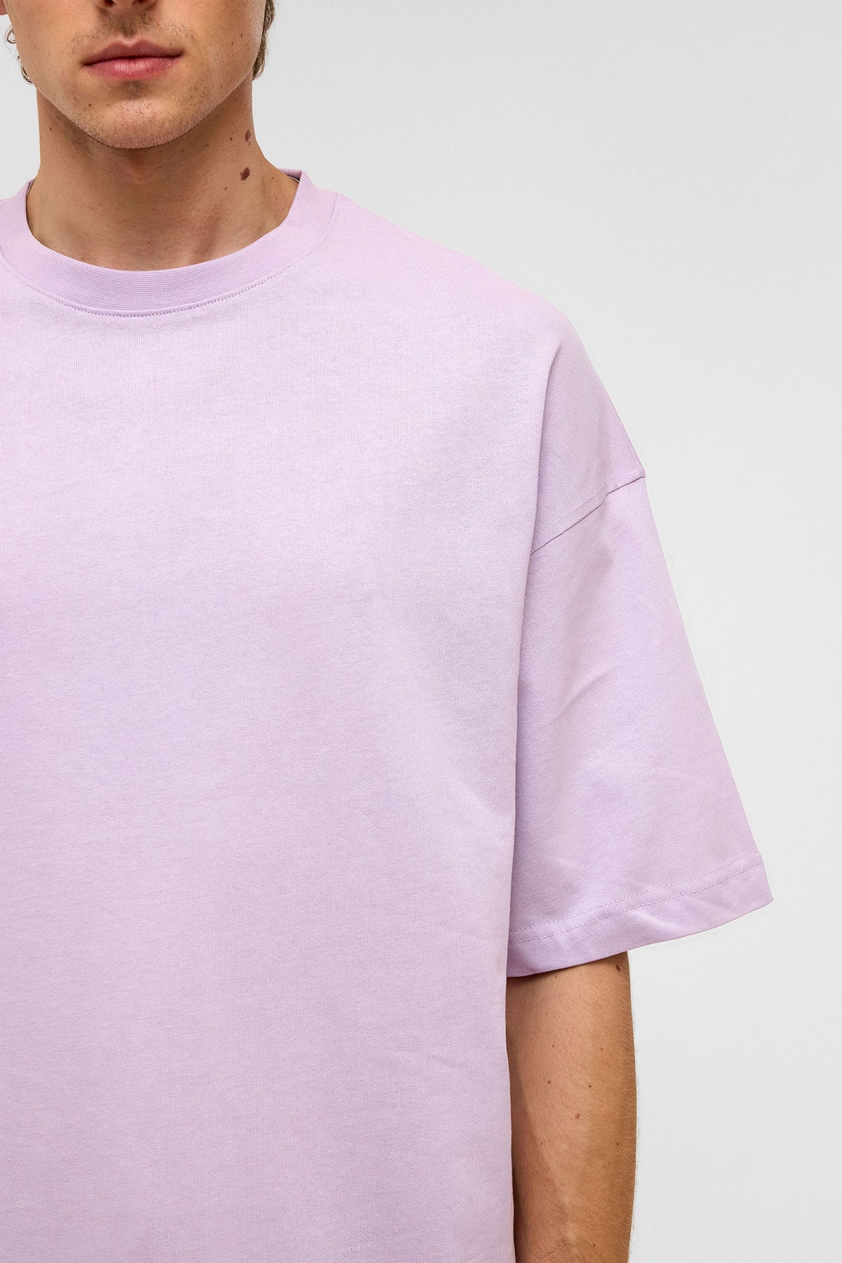 Basic Oversize Bisiklet Yaka Tişört Lila