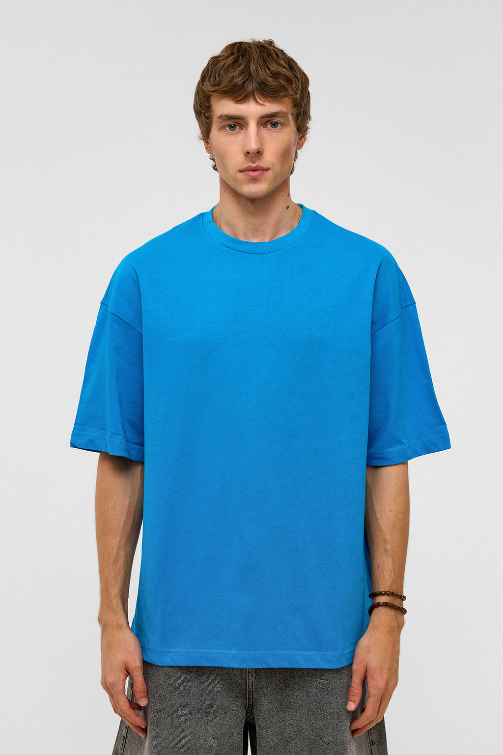 Basic Oversize Bisiklet Yaka Tişört Turkuaz