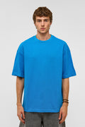 Basic Oversize Bisiklet Yaka Tişört Turkuaz