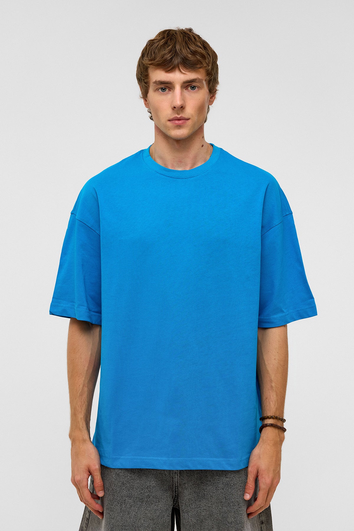 Basic Oversize Bisiklet Yaka Tişört Turkuaz