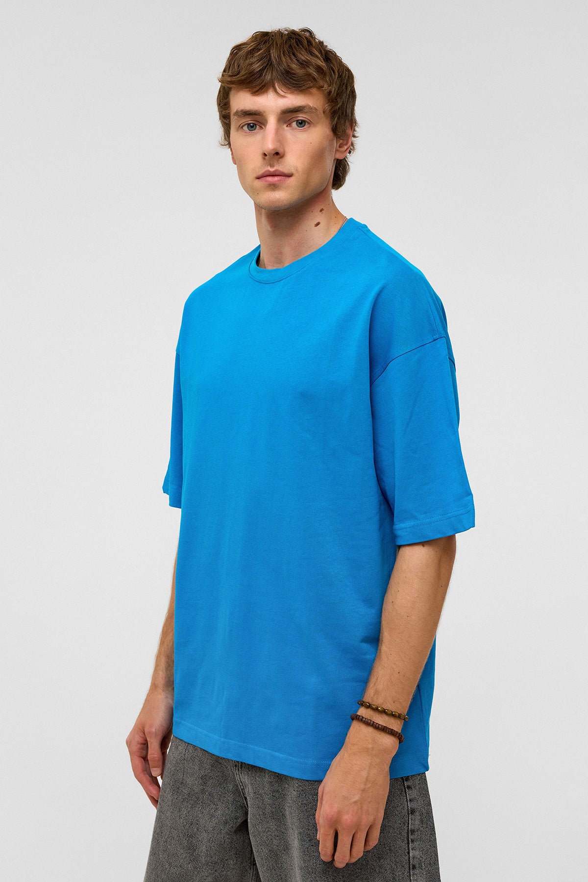 Basic Oversize Bisiklet Yaka Tişört Turkuaz