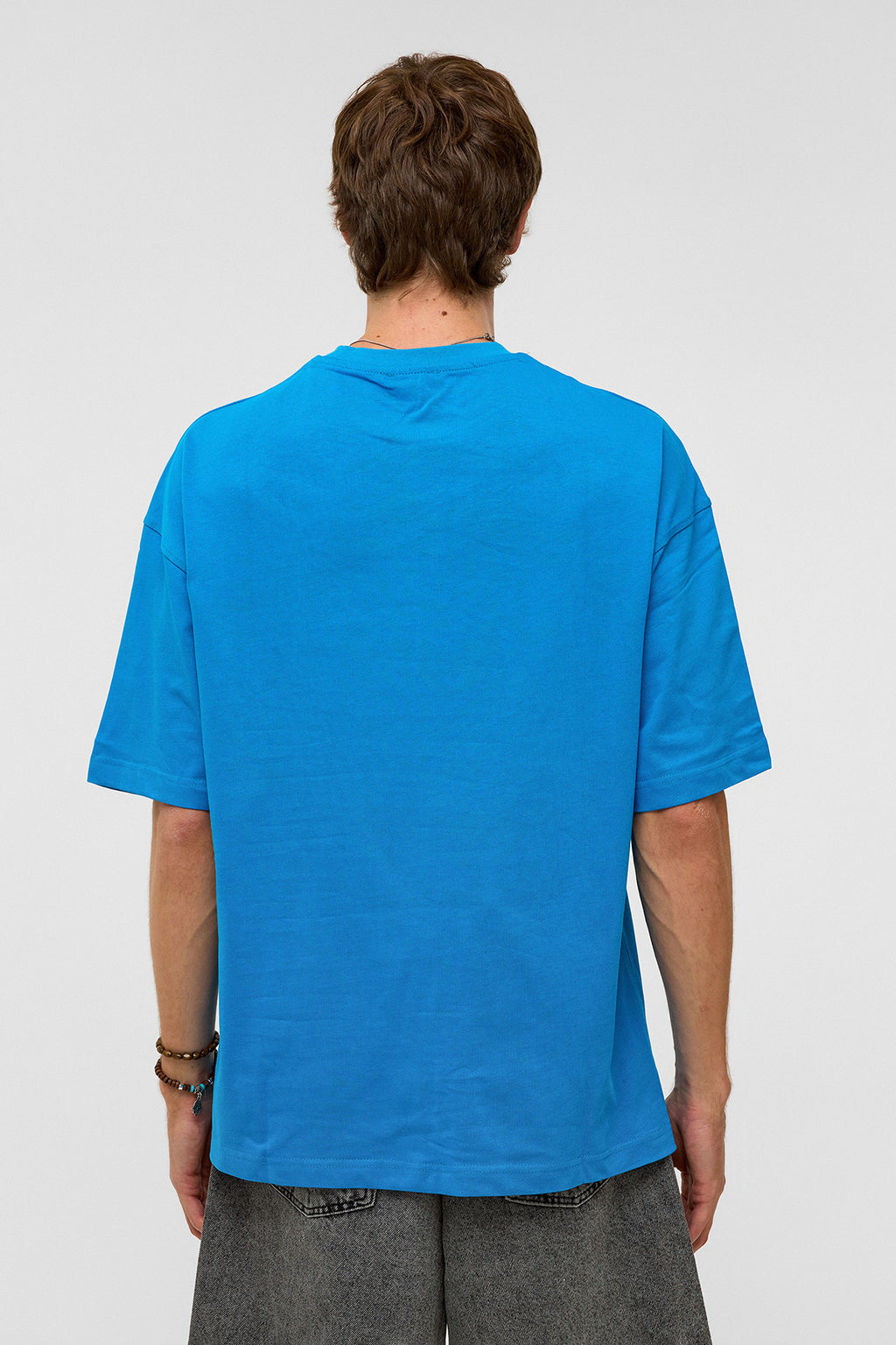 Basic Oversize Bisiklet Yaka Tişört Turkuaz