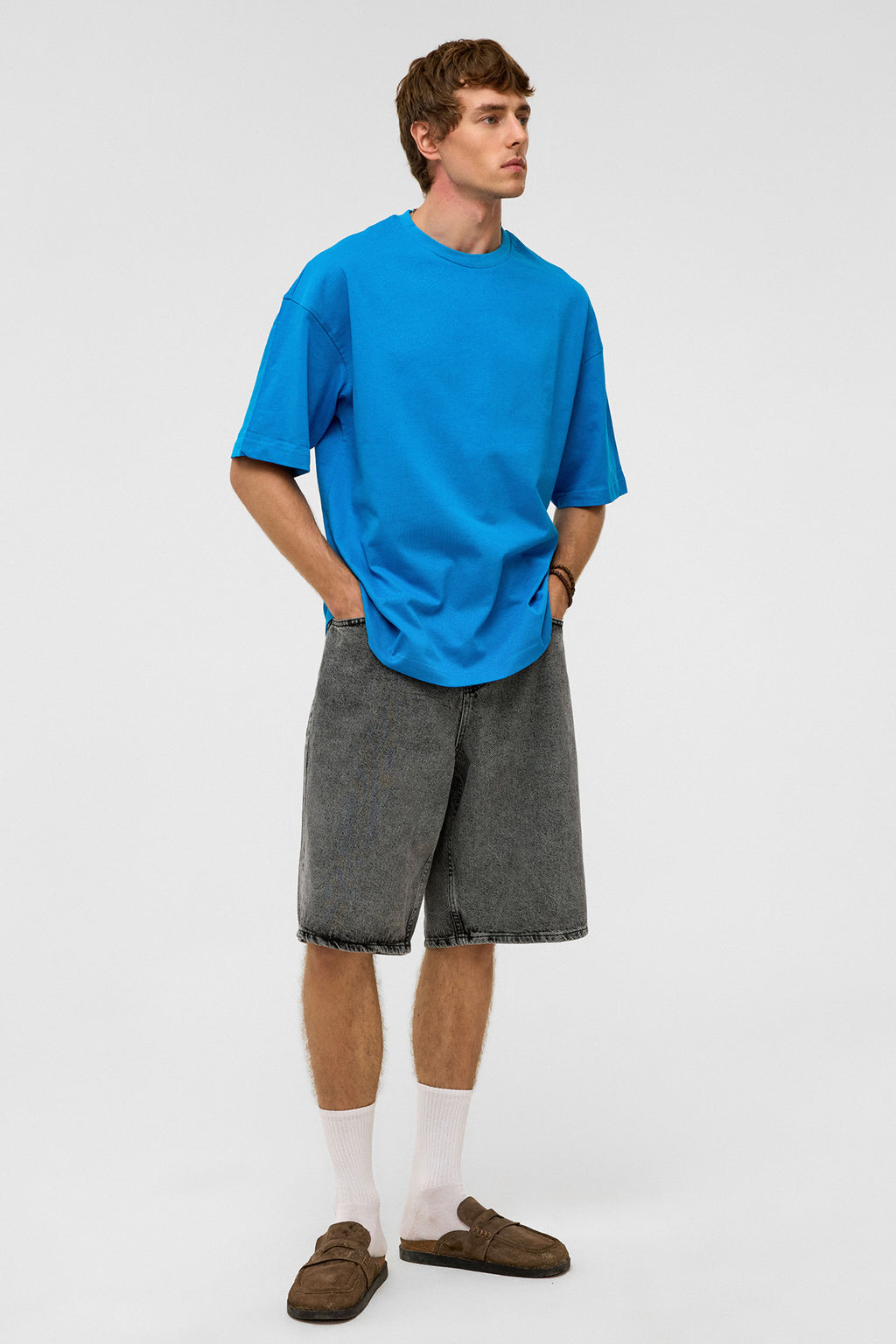Basic Oversize Bisiklet Yaka Tişört Turkuaz