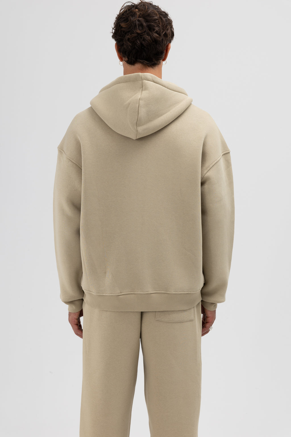 Basic Fermuarlı Oversize Kapüşonlu Sweatshirt Haki