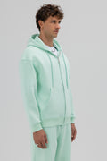 Basic Fermuarlı Oversize Kapüşonlu Sweatshirt Mint