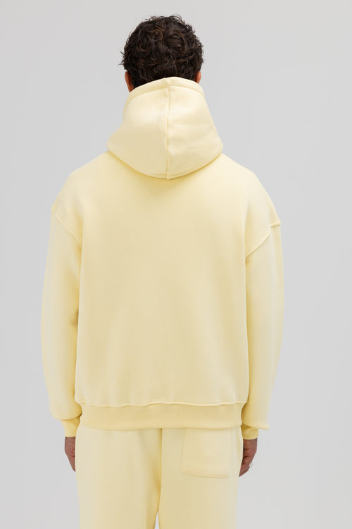 Basic Fermuarlı Oversize Kapüşonlu Sweatshirt Sarı