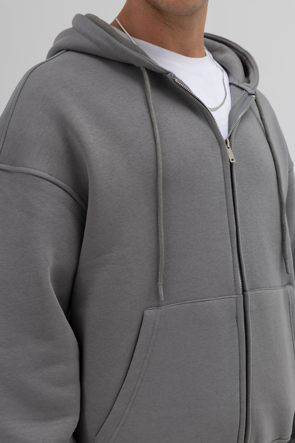 Basic Fermuarlı Oversize Kapüşonlu Sweatshirt Füme