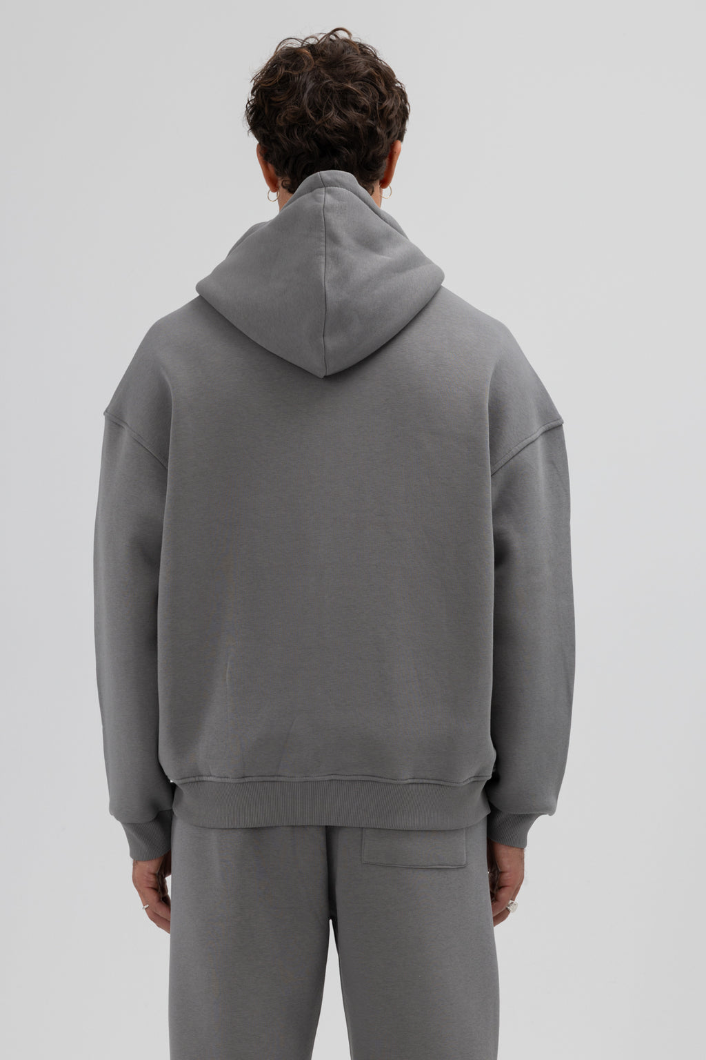 Basic Fermuarlı Oversize Kapüşonlu Sweatshirt Füme