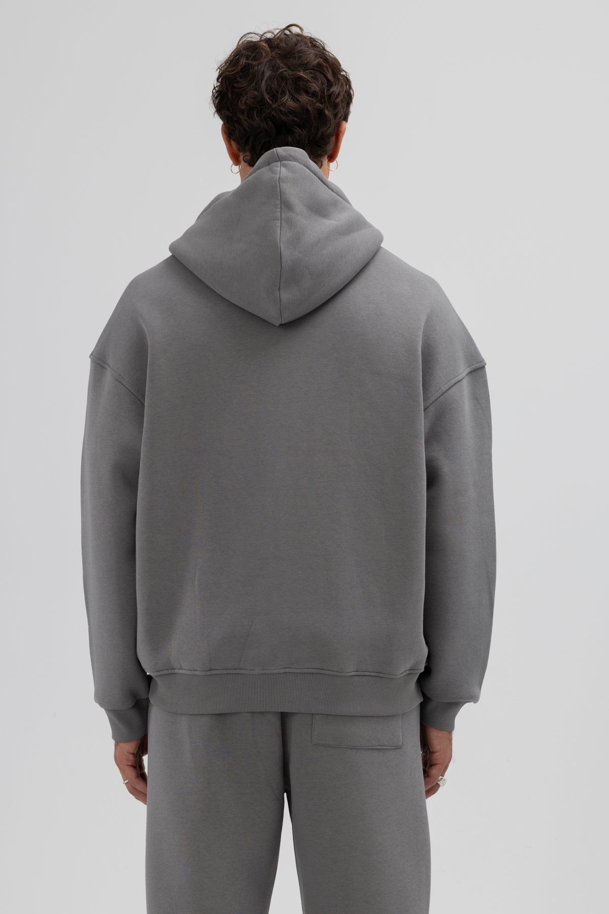 Basic Fermuarlı Oversize Kapüşonlu Sweatshirt Füme