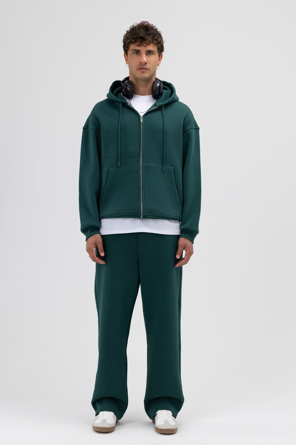 Basic Fermuarlı Oversize Kapüşonlu Sweatshirt Nefti