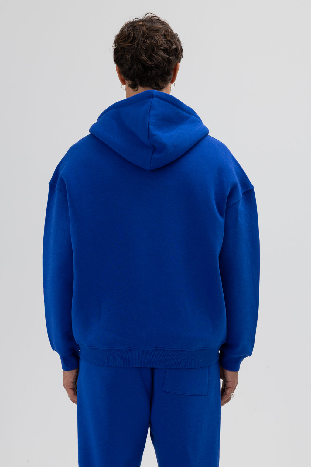 Basic Fermuarlı Oversize Kapüşonlu Sweatshirt Saks
