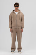 Basic Fermuarlı Oversize Kapüşonlu Sweatshirt Vizon