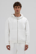 Basic Fermuarlı Oversize Kapüşonlu Sweatshirt Ekru
