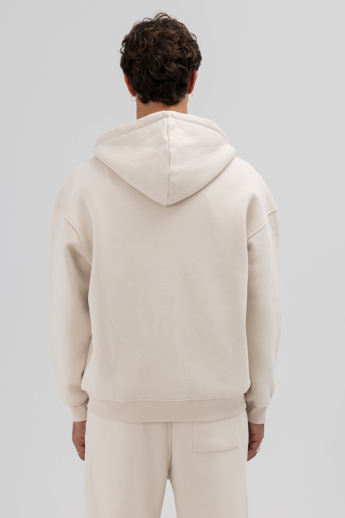 Basic Fermuarlı Oversize Kapüşonlu Sweatshirt Taş