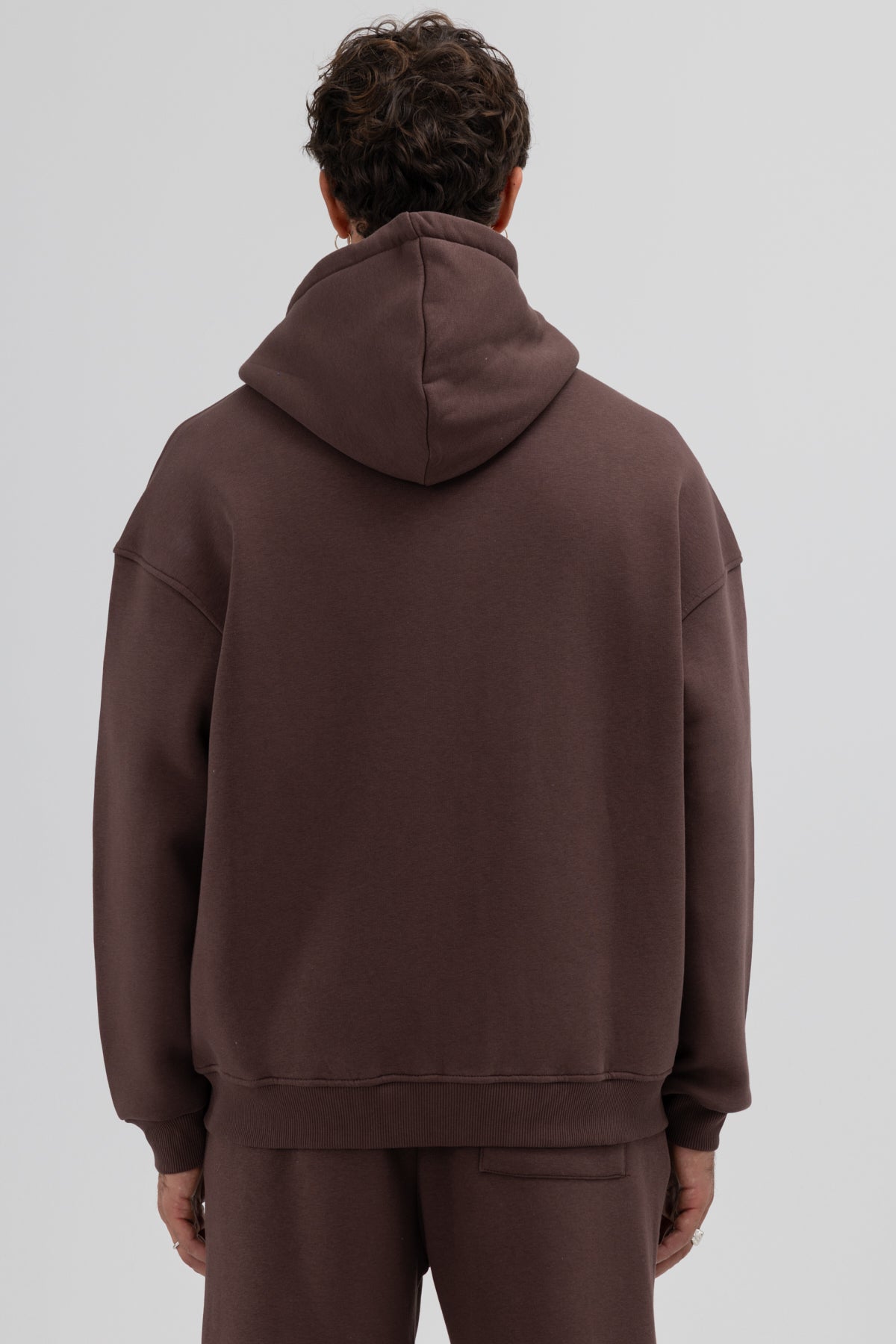 Basic Fermuarlı Oversize Kapüşonlu Sweatshirt Kahve