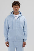 Basic Fermuarlı Oversize Kapüşonlu Sweatshirt Bebe Mavi