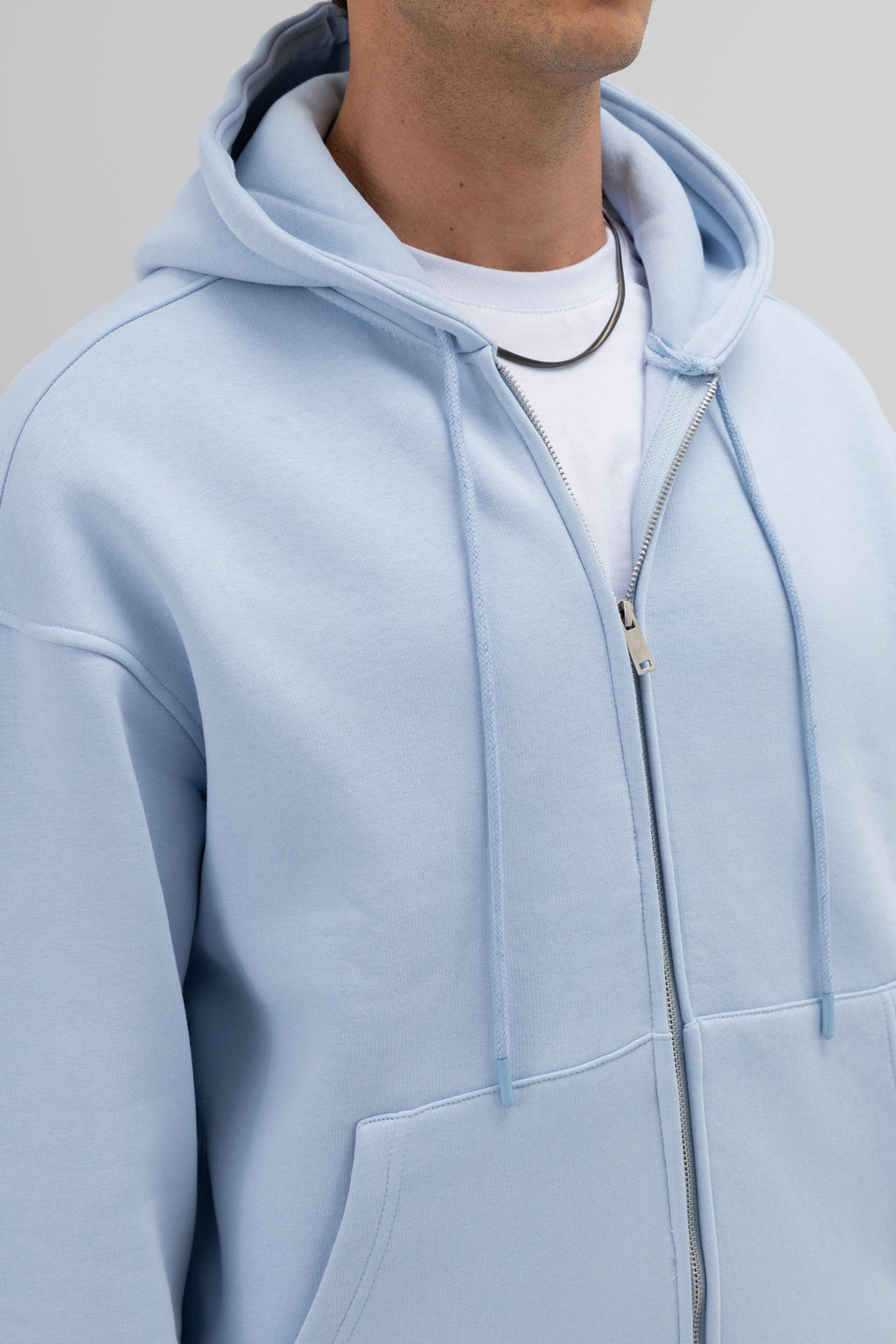 Basic Fermuarlı Oversize Kapüşonlu Sweatshirt Bebe Mavi