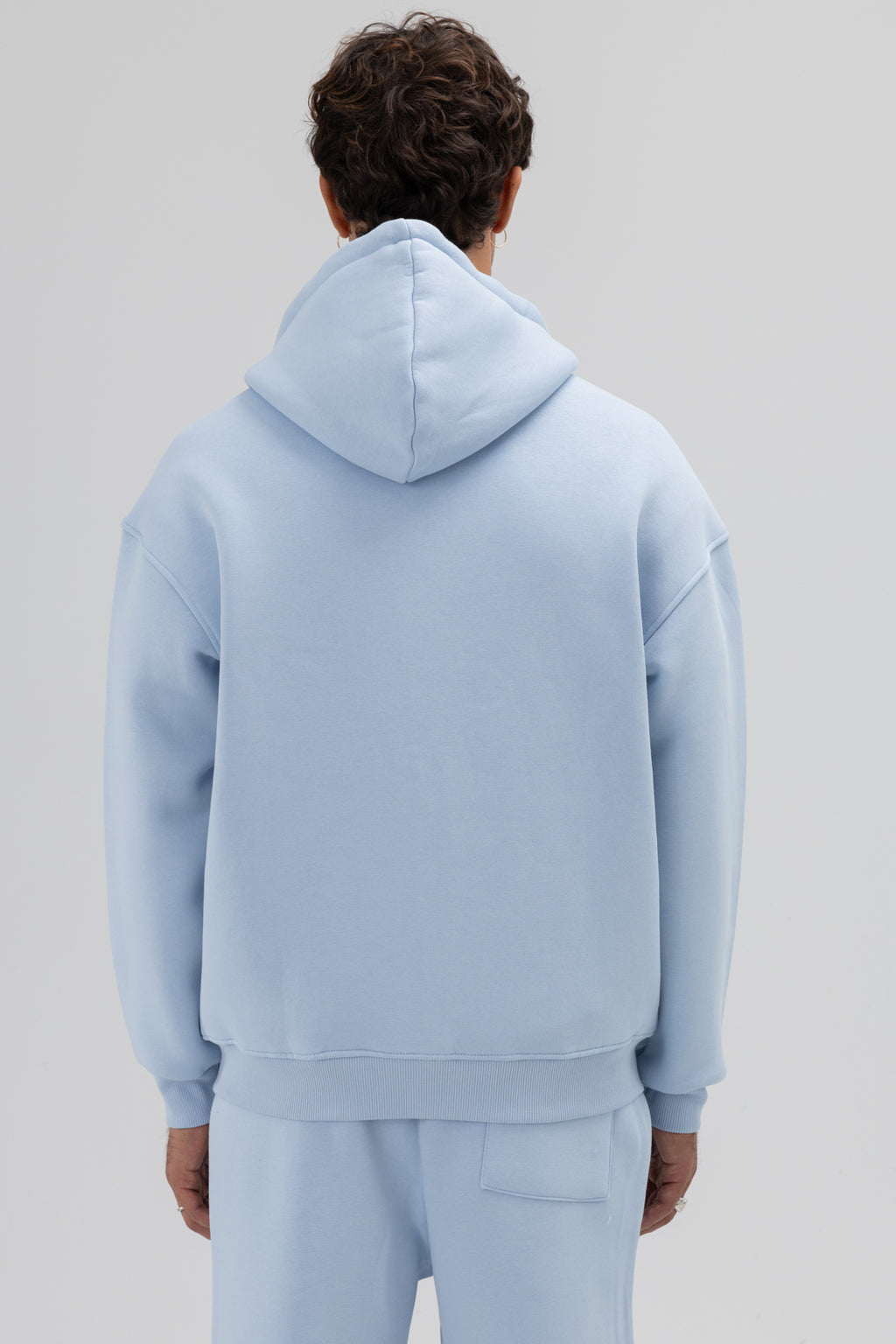 Basic Fermuarlı Oversize Kapüşonlu Sweatshirt Bebe Mavi