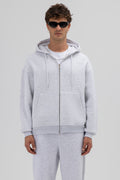 Basic Fermuarlı Oversize Kapüşonlu Sweatshirt Kar Melanj