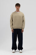 Basic Bisiklet Yaka Oversize Sweatshirt Haki