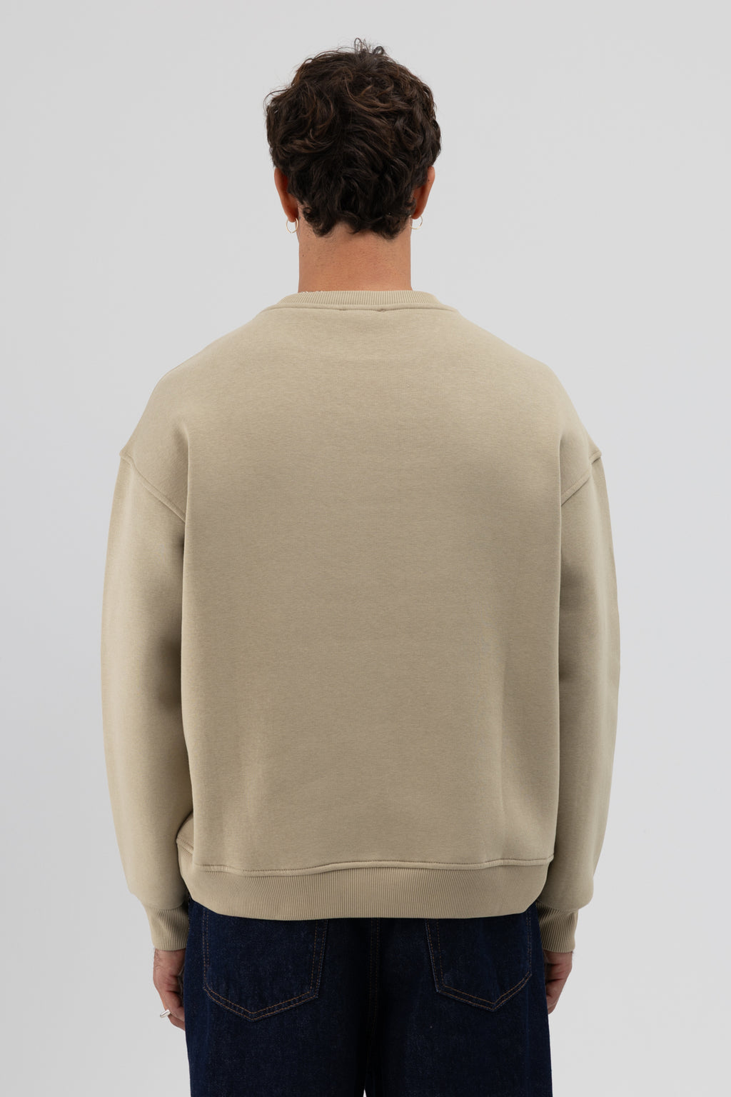 Basic Bisiklet Yaka Oversize Sweatshirt Haki