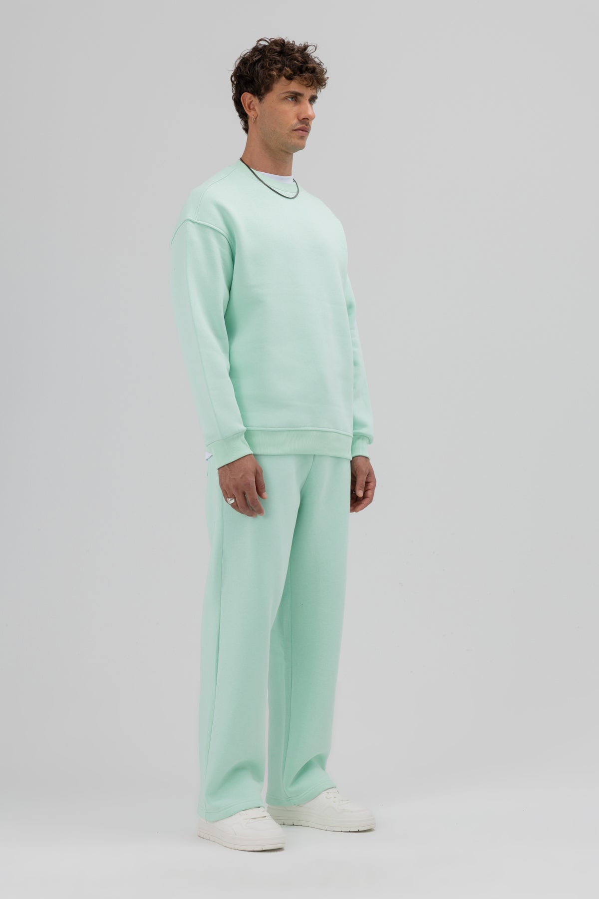 Basic Bisiklet Yaka Oversize Sweatshirt Mint