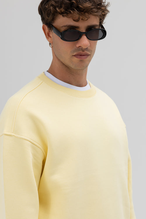 Basic Bisiklet Yaka Oversize Sweatshirt Sarı