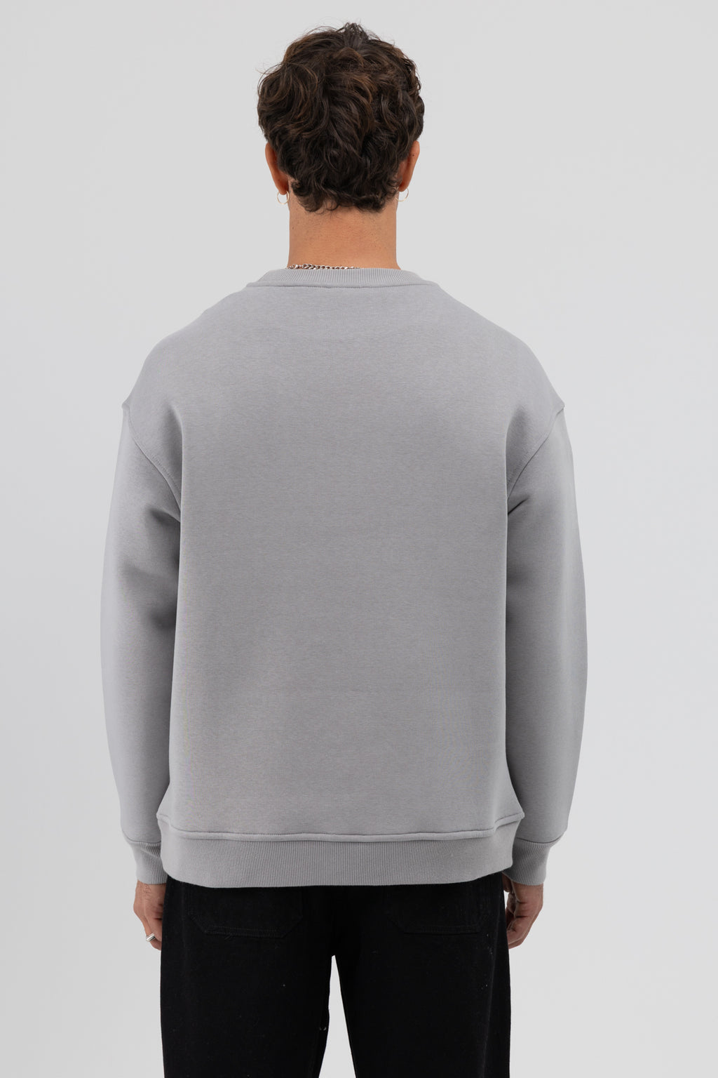 Basic Bisiklet Yaka Oversize Sweatshirt Gri
