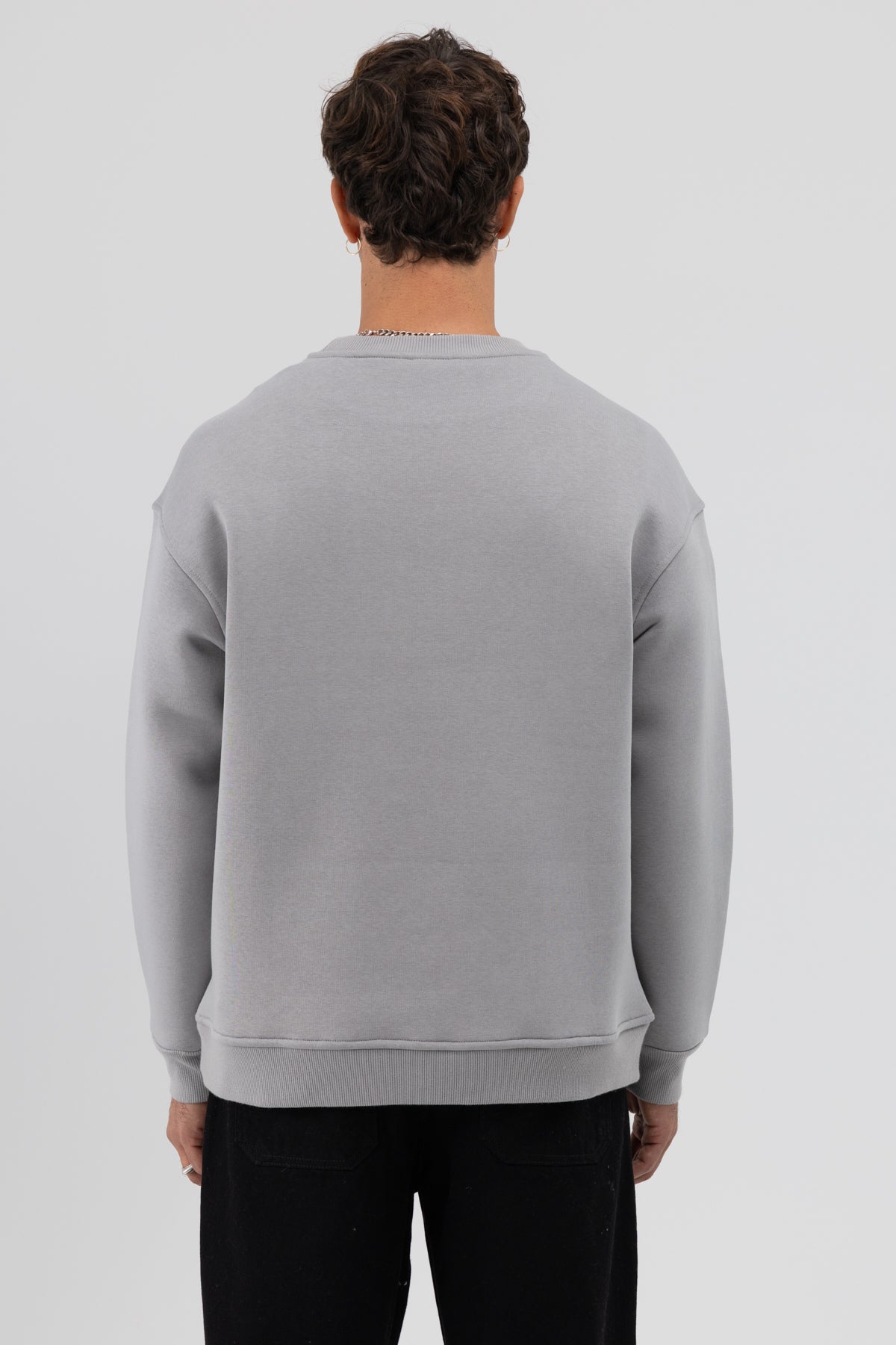 Basic Bisiklet Yaka Oversize Sweatshirt Gri