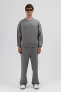 Basic Bisiklet Yaka Oversize Sweatshirt Füme