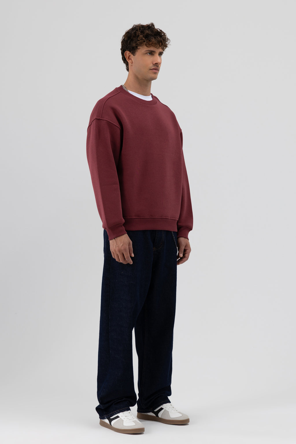 Basic Bisiklet Yaka Oversize Sweatshirt Bordo