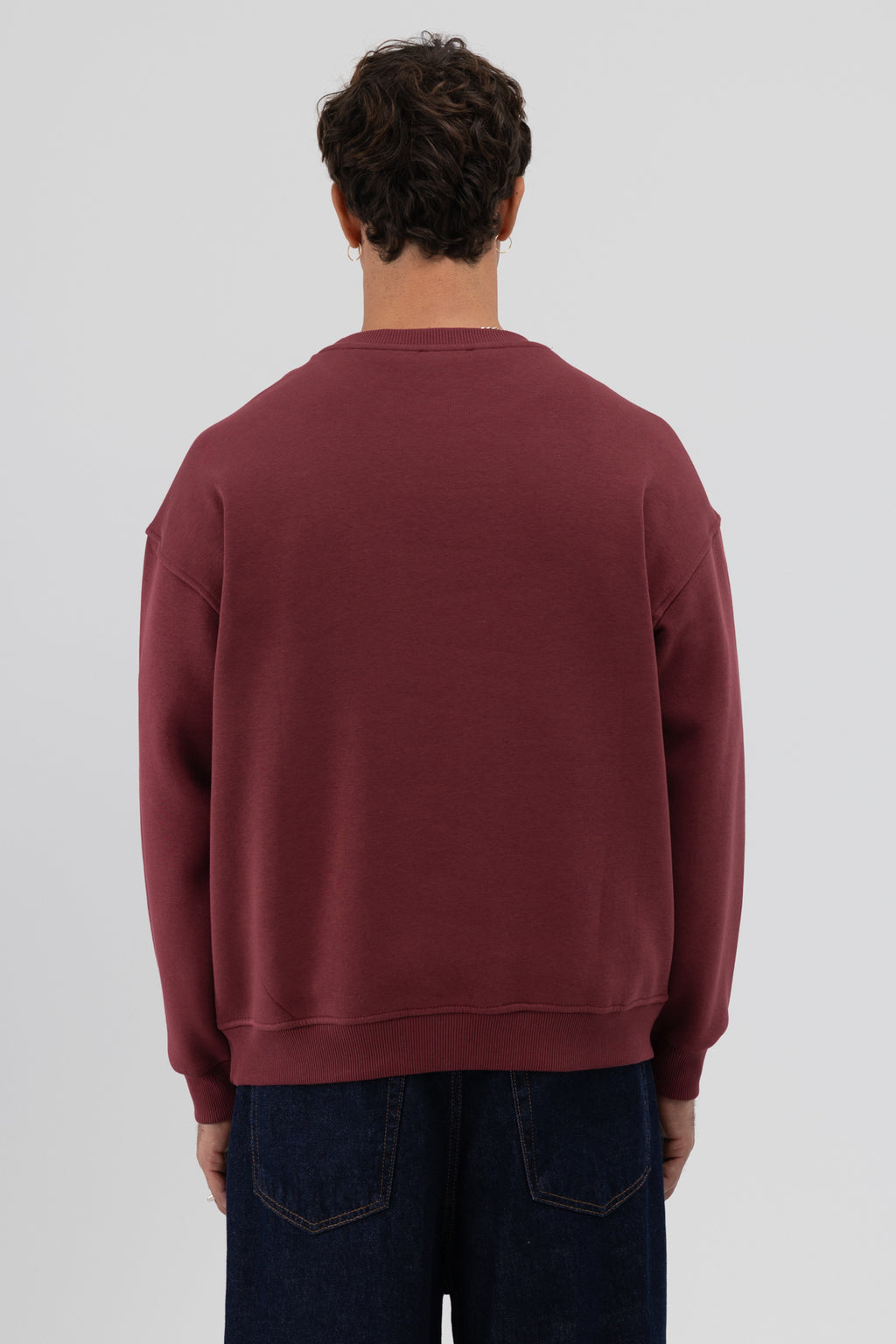 Basic Bisiklet Yaka Oversize Sweatshirt Bordo
