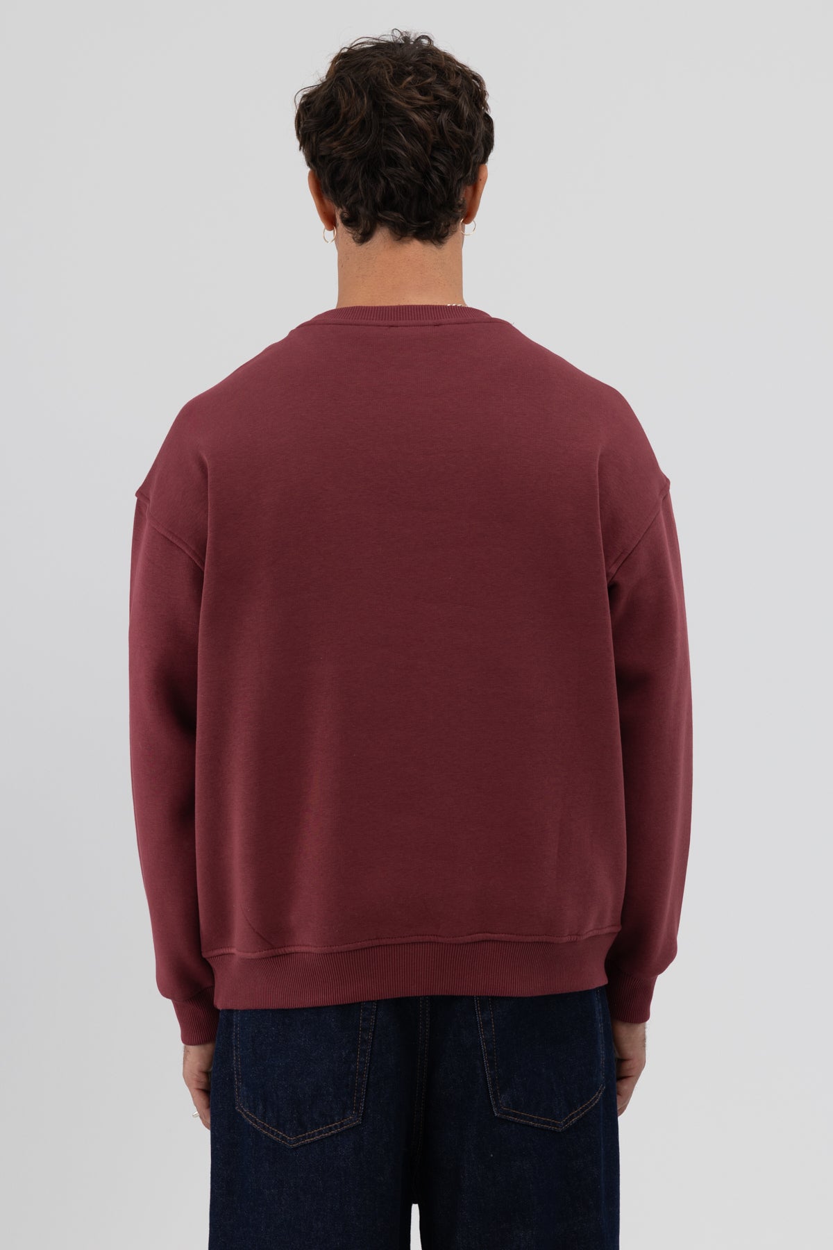 Basic Bisiklet Yaka Oversize Sweatshirt Bordo