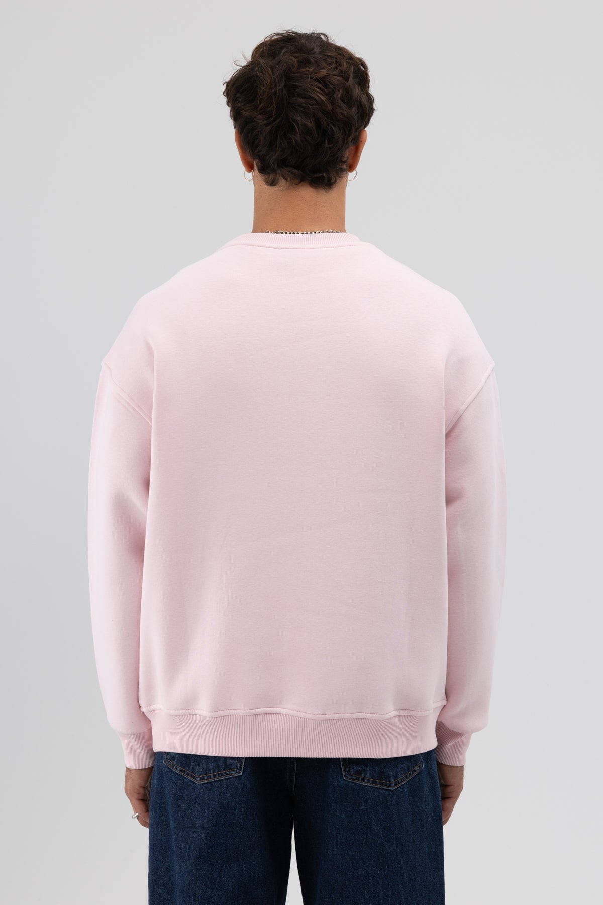 Basic Bisiklet Yaka Oversize Sweatshirt Pembe