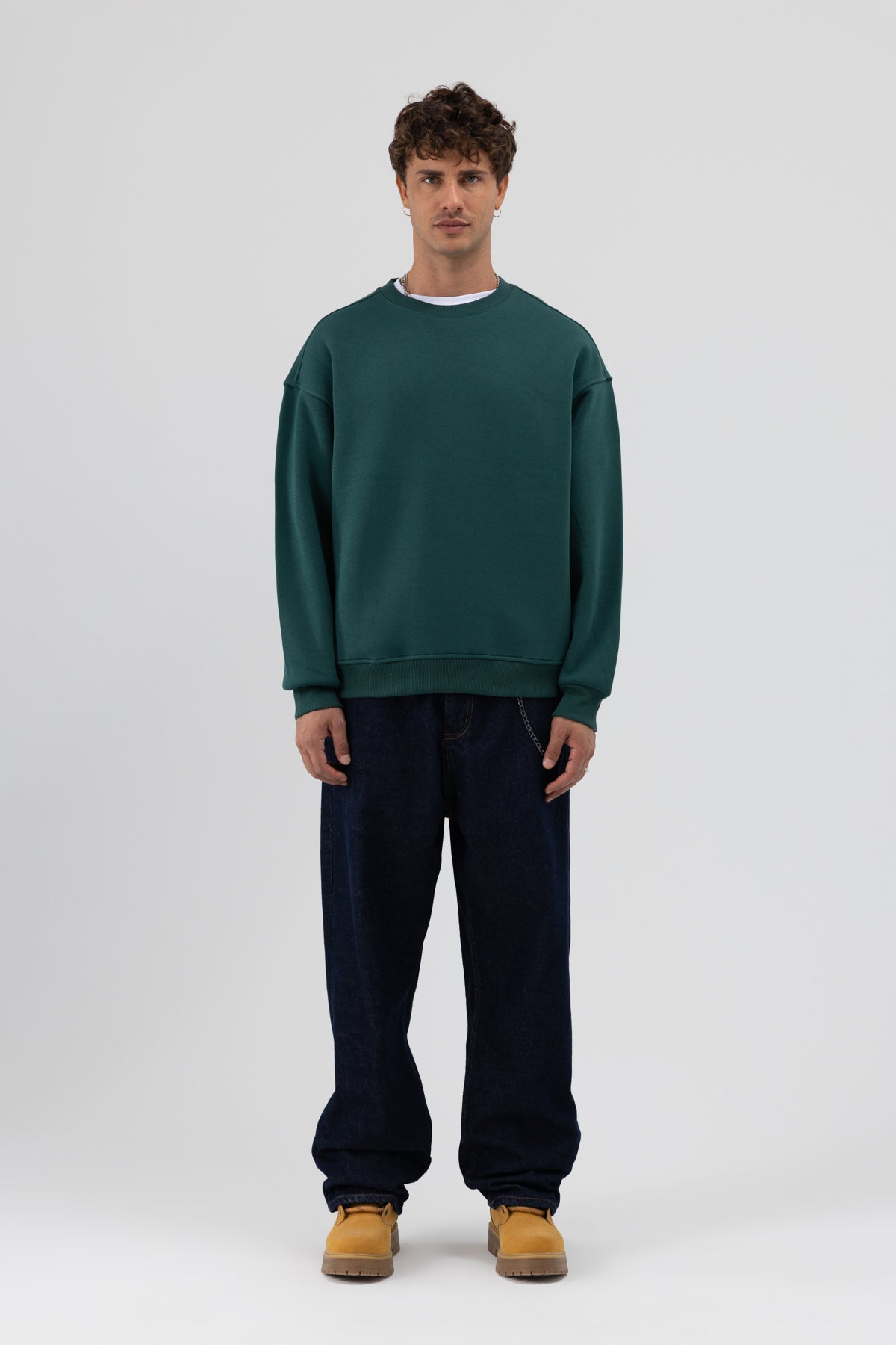 Basic Bisiklet Yaka Oversize Sweatshirt Nefti