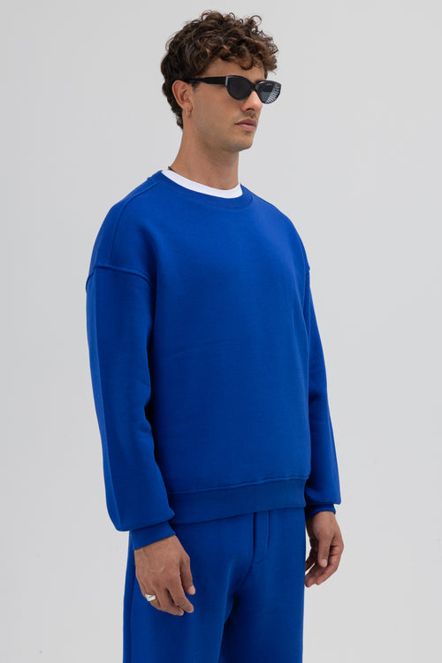 Basic Bisiklet Yaka Oversize Sweatshirt Saks