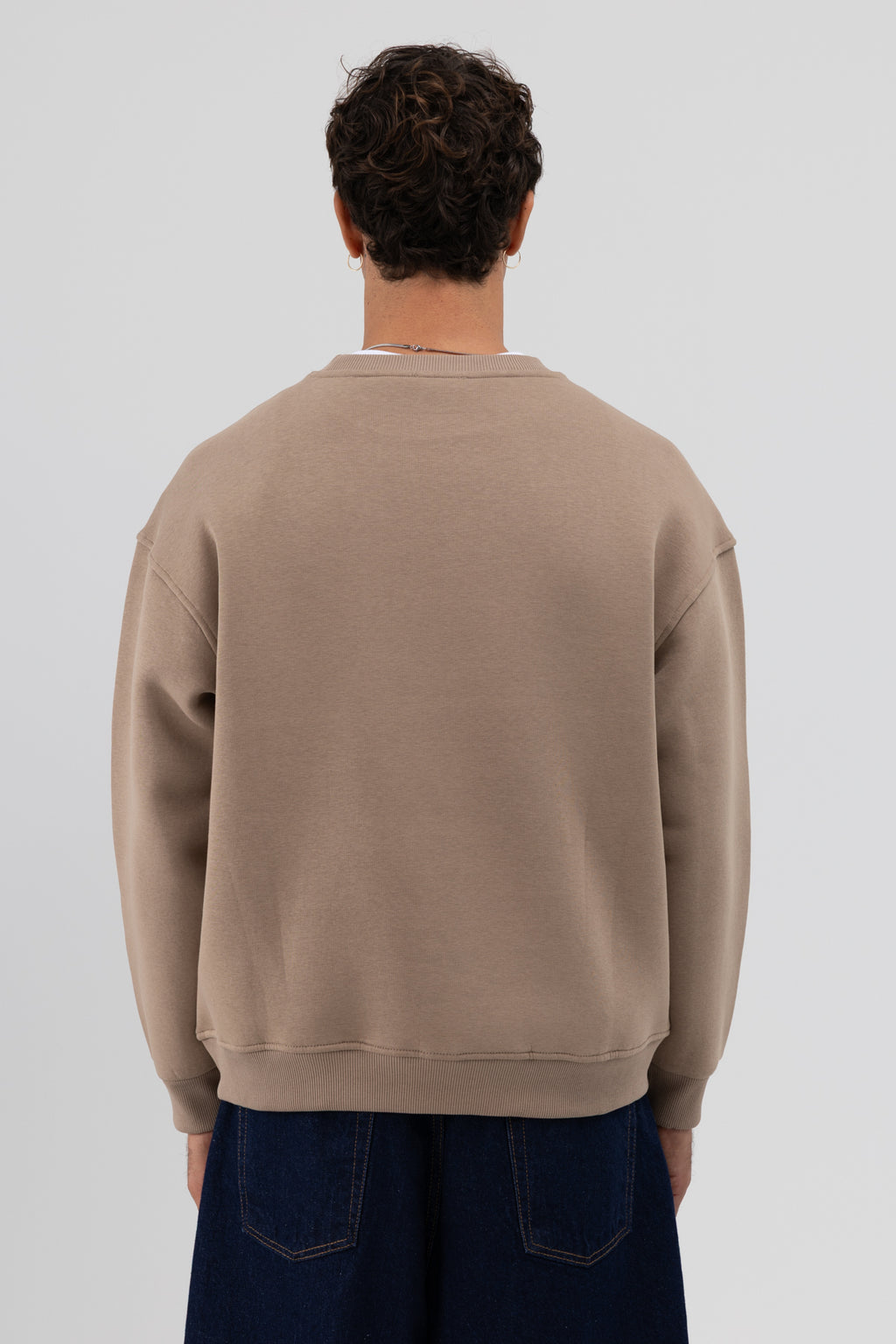 Basic Bisiklet Yaka Oversize Sweatshirt Vizon