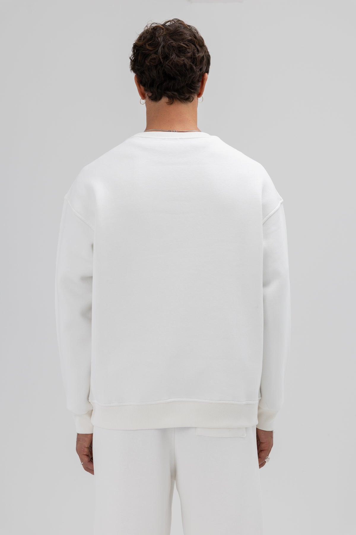 Basic Bisiklet Yaka Oversize Sweatshirt Ekru